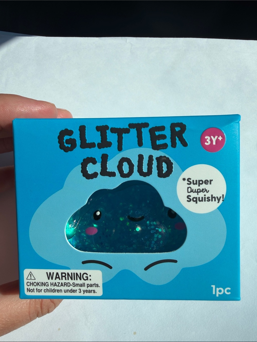 Adore Glitter Cloud Squishy Toy - Teal Blue with Pink Cheeks